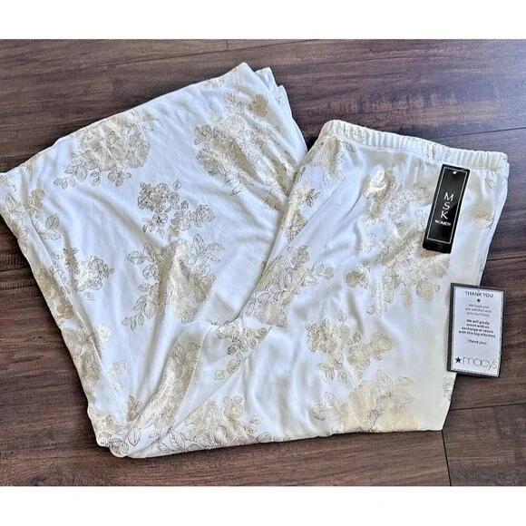 MSK Women's Plus Size Printed Chiffon Pull-On Palazzo Pants Ivory Gold 2X - Picture 5 of 11